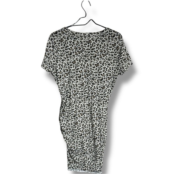 LA MIEL Brown/Black/White Leopard Print Bodycon Side Rouching T-Shirt Mini Dress - Picture 14 of 16
